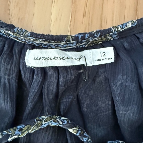 Unsubscribe Blue Paisley Women's Top 100% Silk Long Sleeve Size 12 - Picture 5 of 15